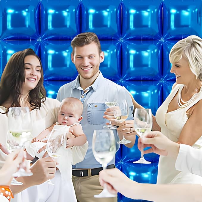 NISOCY 25PCS Metallic Blue Square Foil Balloons Wall Backdrop | Double Sided - Image 7