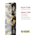 Kent 92T TW Wide Tooth - Detangler Comb for All Hair Types, for Men and Women, To Use in Wet or dry Hair, Styling and Detangling Comb, Handmade Sawcut and Polished