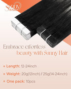 Sunny Hair Tape in Hair Extensions Real Human Hair Invisible Remy Hair Extensions Tape ins for Women Ombre Natural Black Root to Sliver Grey 24 inch 25G