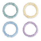 22 Momme 100% Mulberry Silk Hair Ties, Well-Hold Elastic for No-Damage (4Pack, Banana, Sky Blue, Lavender, Light Green), 6A, Scrunchies, Reduces Frizz & Breakage, OEKO-TEX Certified