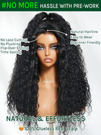 KLAIYI Water Wave 3 In 1 Flip Over 3/4 Half Wig Human Hair Curly Flip Over Seamless Blend Edges Glueless Wear and Go Drawstring Headband Clip In Wigs for Women Ready to Go Wig Beginner Friendly 22Inch