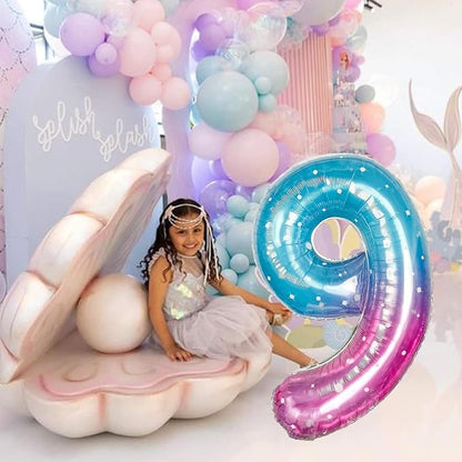 Mermaid Starry Number 9 Balloons, 40 Inch Large Purple Blue Pink Foil Number - Image 8