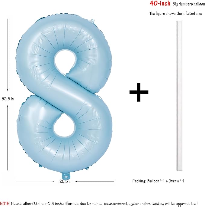 40 In Matte Blue Number Balloons Helium Foil Mylar Balloon Party Digital 8 | - Image 2
