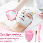 7Pcs Silicone Facial Mask Bowl DIY Face Mask Mixing Bowl for Home Salon Spa Face Skin Applicator Bowl, Pink
