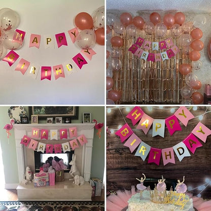 Happy Birthday Banner With Shiny Gold Letters, Swallowtail Design Hanging Signs - Image 3