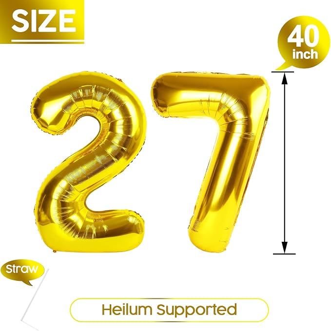 27 Balloon - Gold Birthday Number Balloons, 40 Inch Decorations Men Women | - Image 5