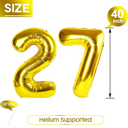 27 Balloon - Gold Birthday Number Balloons, 40 Inch Decorations Men Women | - Image 5
