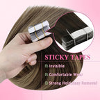YoungSee Tape in Hair Extensions Real Human Hair Brown Balayage Tape in Hair Extensions Ombre Dark Brown to Caramel Blonde Human Hair Tape-in Extension Seamless 14In 20pcs 50g for Wedding