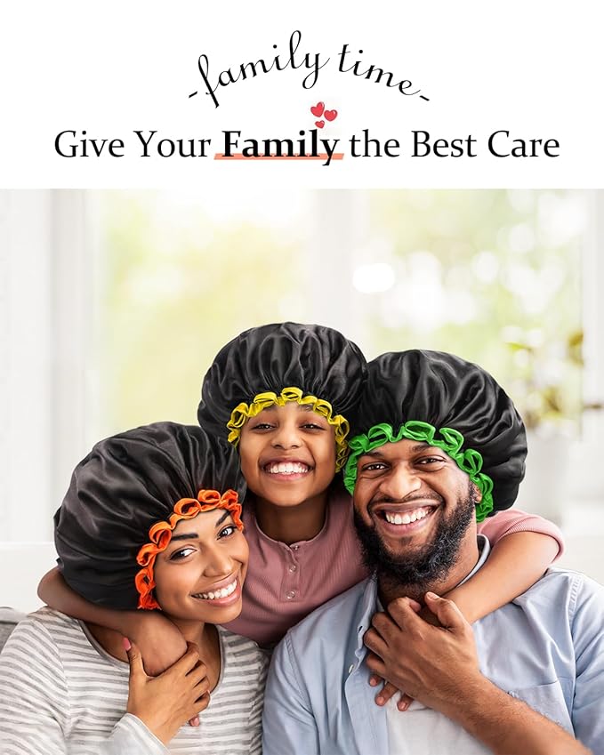 mikimini Black Shower Cap for Women, Men & Girls, 2 Packs Reusable Double Layers Waterproof Bathing Shower Hat with Soft Comfortable PEVA Lining, non-fading, Stretchy Shower Cap