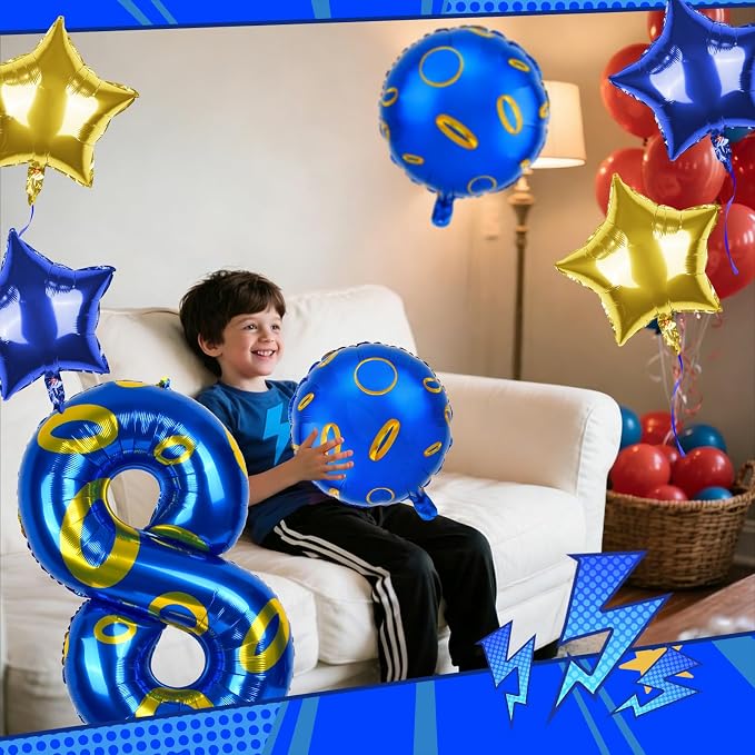 40 Inch Blue and Golden Ring Themed Number Balloon, Number Block Foil Number 8 - Image 6