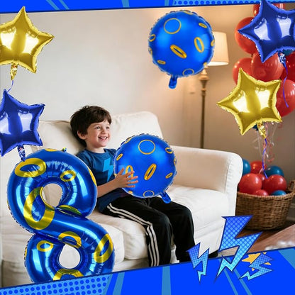 40 Inch Blue and Golden Ring Themed Number Balloon, Number Block Foil Number 8 - Image 6