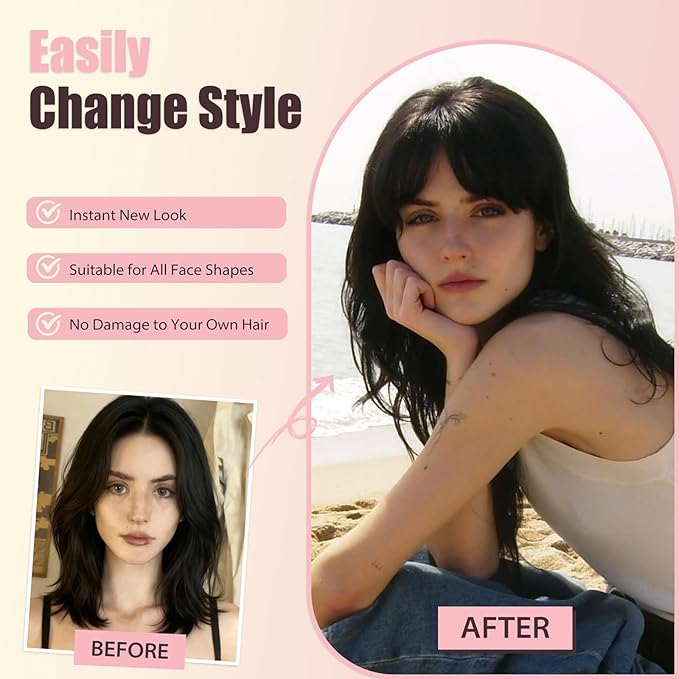 Clip in Bangs, Synthetic Wispy Bangs Hair Clip, Copper Red Fake Bangs Fringe with Temples Hairpieces for Women Natural Curved Hair Extensions for Daily Wear