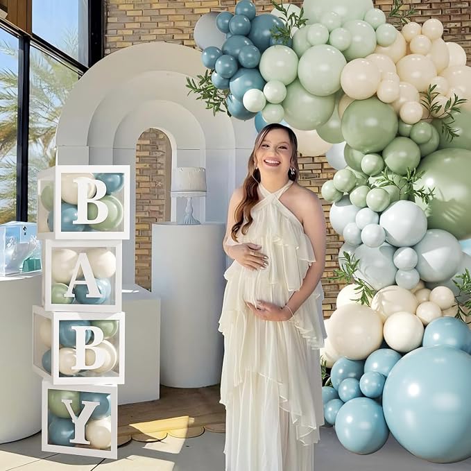 CROSSFINGERS Dusty Blue Sage Green Balloon Baby Shower Decorations | 132Pcs - Image 3