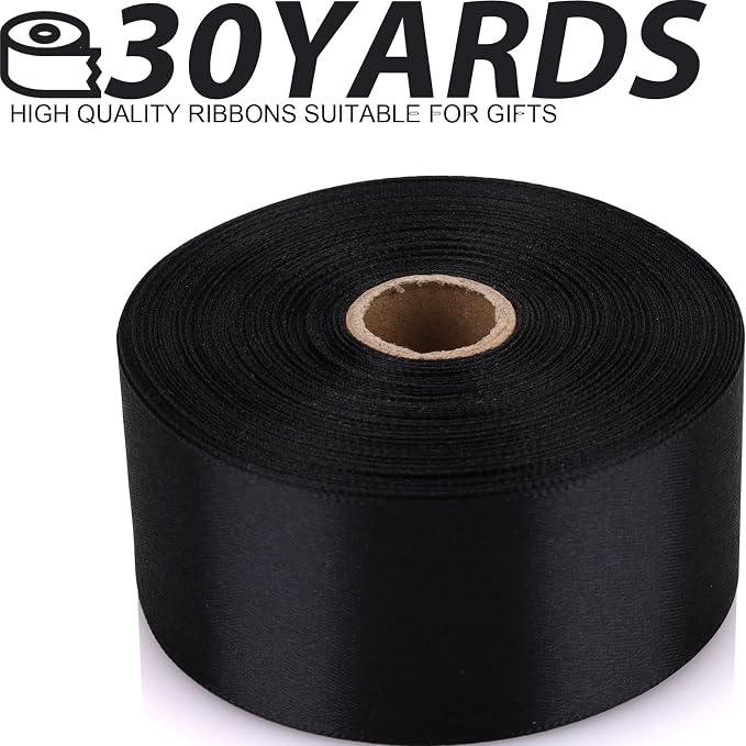 1-1/2 Inch 30 Yards Black Solid Satin Ribbon - Image 2