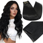 Full Shine Clip in Hair Extensions Black Women 24 Inch Jet Black Real Human Hair Extensions Clip ins 150 G 7 Pcs