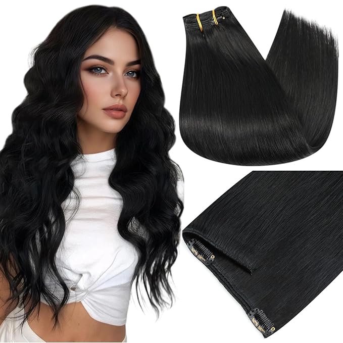 Full Shine Black Hair Extensions Clip in Human Hair 135 G Human Hair Clip in Extensions Black Woman Clipins Hair Extensions That Can Be Styled 16 Inch 7 Pcs