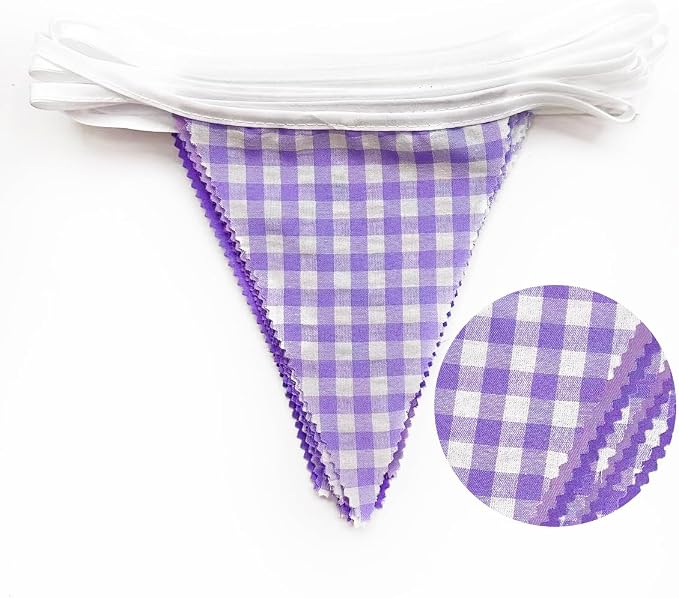 32Ft Purple Party Decorations Purple Gingham Triangle Flag Plaid Checkered - Image 2