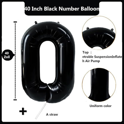 40 inch Black 0 Number Balloon Giant Foil Helium Balloons Black Large Digital - Image 2