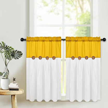 Farmhosue Kitchen Curtains 36 Inch Length, Rustic Cotton Linen Tier Curtains by FRAMICS