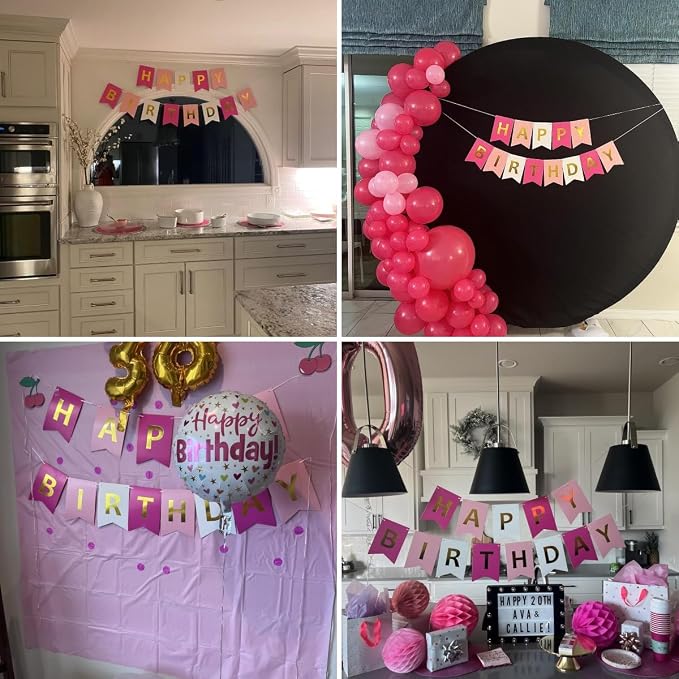 Happy Birthday Banner With Shiny Gold Letters, Swallowtail Design Hanging Signs - Image 6