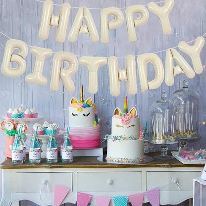 TONIFUL 16 Inch Cream White Happy Birthday Balloons Banner Decorations | - Image 5