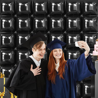 NISOCY 36PCS Metallic Black Square Foil Balloons Wall Backdrop | Double Sided - Image 6