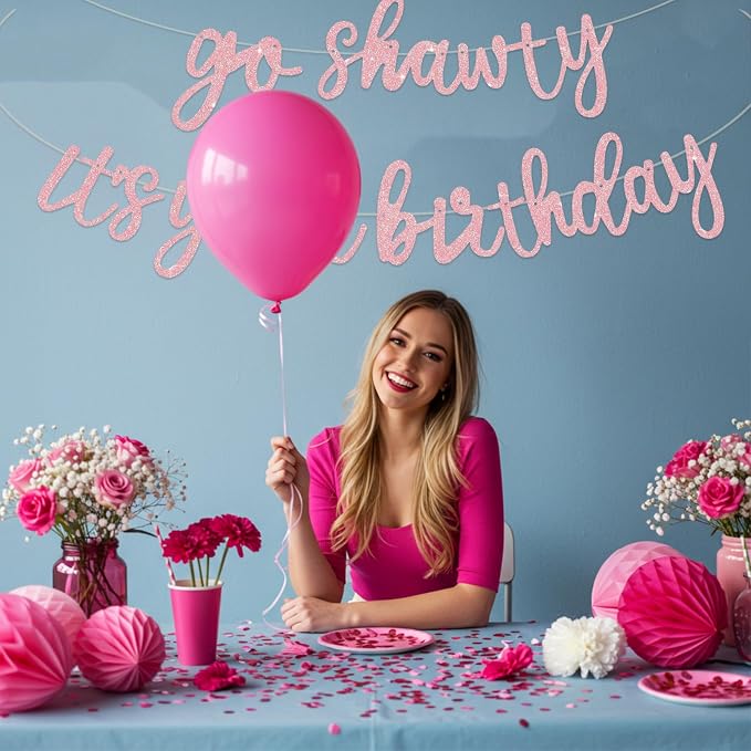 BEISHIDA Dark Pink Pre-Strung Go Shawty It's Your Birthday Banner Decor | - Image 4