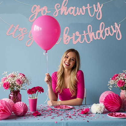 BEISHIDA Dark Pink Pre-Strung Go Shawty It's Your Birthday Banner Decor | - Image 4