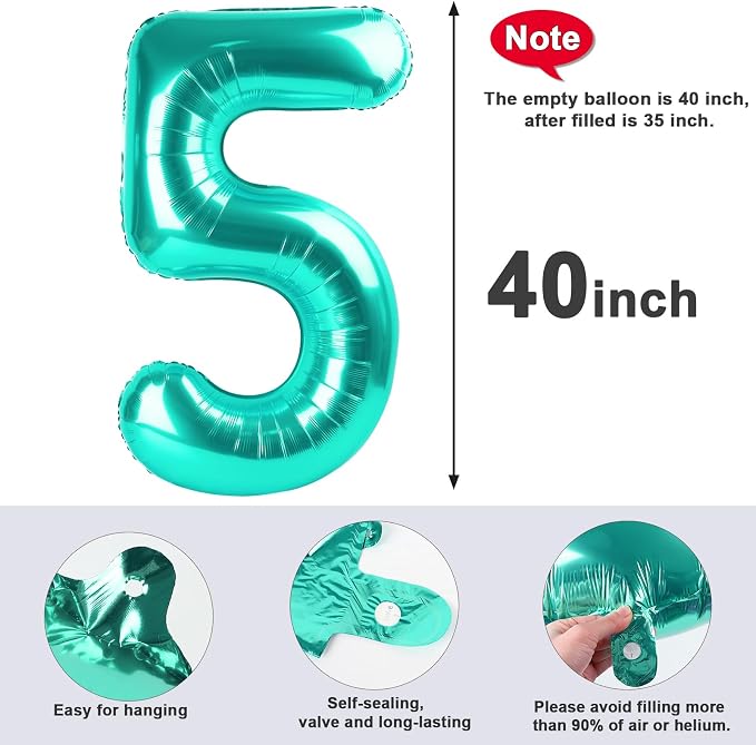 5 Balloon Numbers Party Decorations, 40In Blue-green Balloons - Image 5