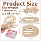 12 Pcs Flat Hair Clips for Women, 3 Styles Matte Flower Hair Clips and Flat Clips, Big and Small Neutral Colors Non-slip Flat Claw Clips Thin Thick Curly Straight Hair Accessories