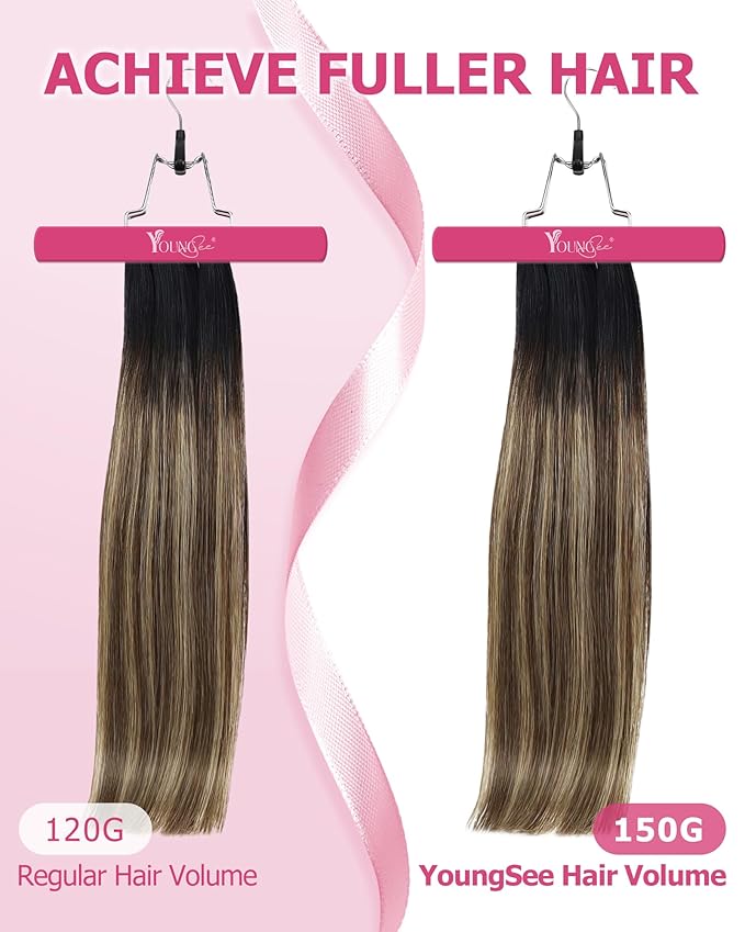 YoungSee 24 Inch Hair Extensions Clip ins Black Ombre Clip in Human Hair Extensions Ombre Natural Black to Blonde with Brown Balayage Human Hair Clip in Extensions for Long Hair 120G
