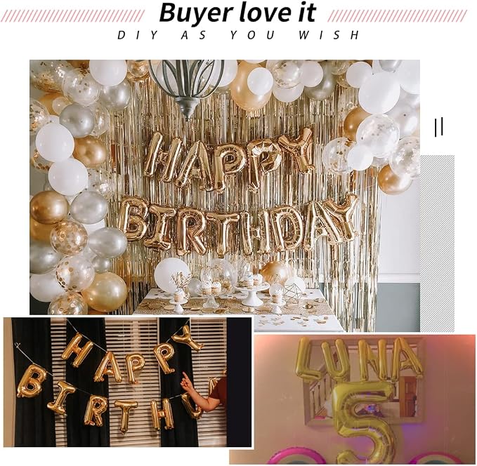 52Pcs 16 Inch Gold Letter Balloons, Reusable Shiny A-Z Foil Balloon Letters | - Image 5
