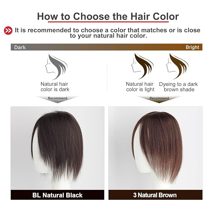 Real Human Hair Topper Pieces Double-Monofilament Top Hand-Tied Mid Length for Women Thinning BHADS914 (3 Natural Brown × Hair Length:9.8"(25cm), Base Size:3.5"×5.5"(9cm×14cm))