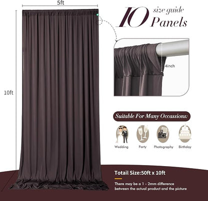 50 ft x 10 ft Wrinkle Free Brown Backdrop Curtain - Image 7
