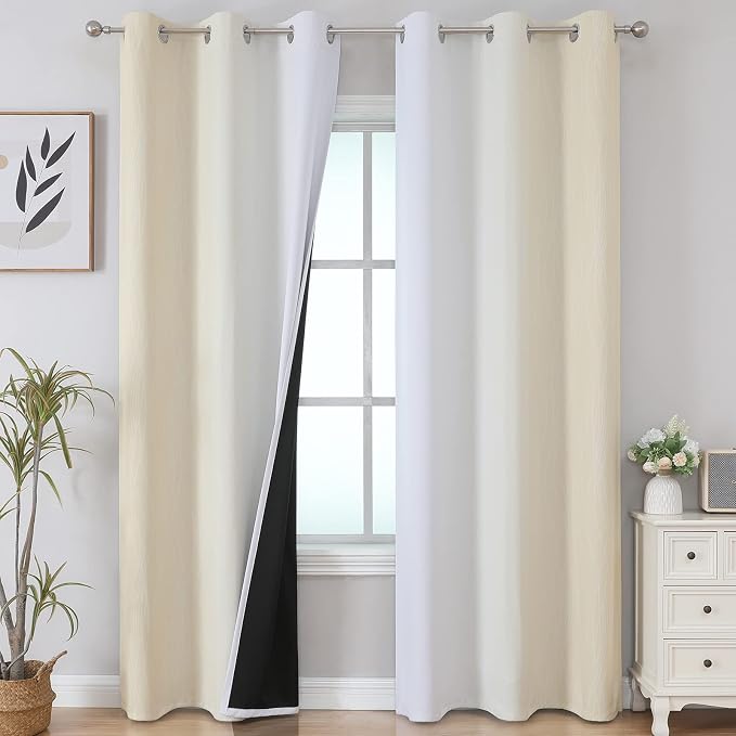 Beige and Greyish White Blackout Curtains by ESTELARTEXTILER
