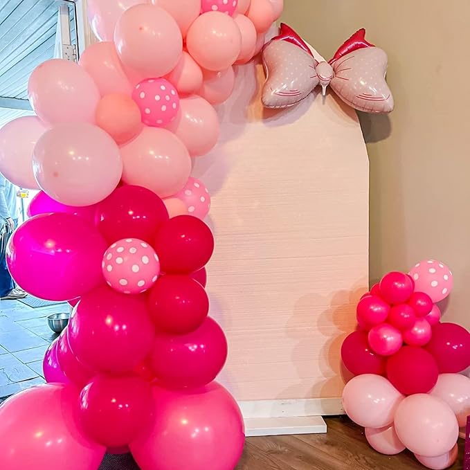 Pink Bow Balloons, 12 Inch Hot Pink Rose Dots Bow Foil Balloon and Confetti - Image 4