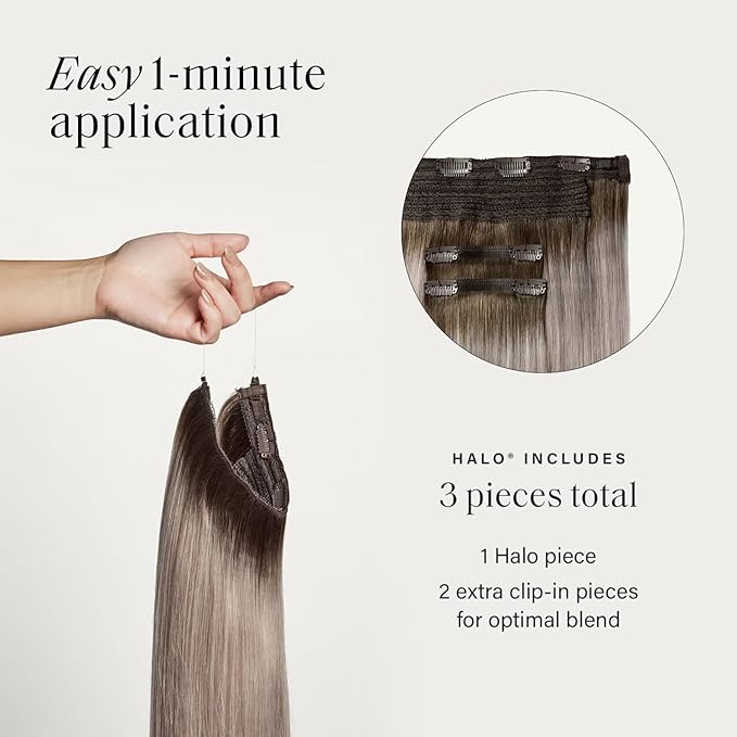 Luxy 100% Remy Human Hair – Halo Clip-In Hair Extensions –Natural Looking Volume & Length - One-Piece - Easy 5-Min Application 150 grams 12" Dimensional Rooted Ash Blonde
