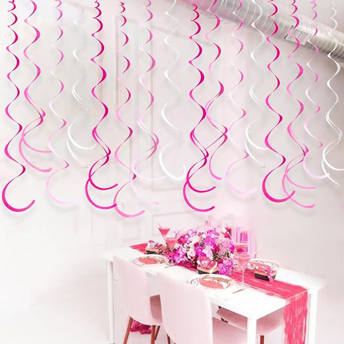 36 Pcs Hot Pink Hanging Swirl Decorations Ombre Pink White Felt Swirl Streamer - Image 7