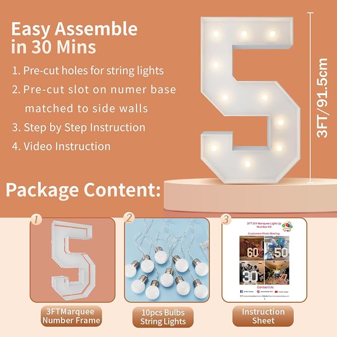 3FT Light Up Numbers Letters, Mosaic Numbers - Image 5
