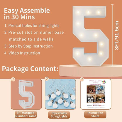 3FT Light Up Numbers Letters, Mosaic Numbers - Image 5