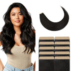 GOO GOO Tape in Hair Extensions Human Hair, 1B Natural Black, 4cm Wide Tape, 20inch 20pcs 80g, Real Human Hair, Seamless Tape in, Instant Length&Volume