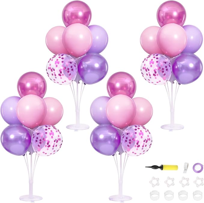 4 Sets Pink and Purple Balloons Stand by ZyloonDecoration