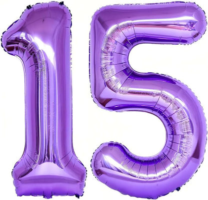 Purple 15 Number Balloons, 40 Inch Giant Number 15 Balloons Foil Mylar Helium by Lovoir