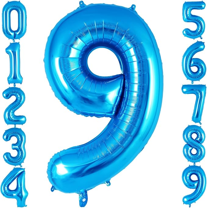 Blue Number 9 Balloon 40 Inch, Big Large Foil Helium Number Balloons, Jumbo by AIQINHU
