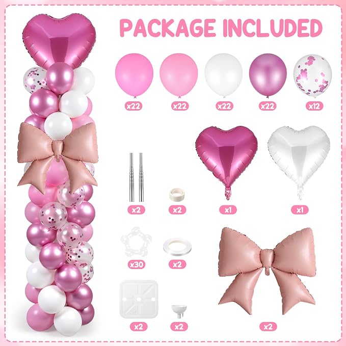 Skylety 2 Sets Pink and White Balloon Column Stand Kit Adjustable Pink White - Image 2