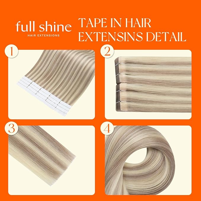 Full Shine Seamless Injection Hair Extensions Tape in Real Human Hair 22 Inch Color 18 Ash Blonde and 613 Blonde Straight Injected Remy Tape in Extensions 20 Pcs 50 Grams Add Length