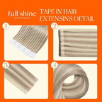Full Shine Injection Tape in Hair Extensions Human Hair Highlighted Blonde 14Inch Color 18 Ash Blonde and 613 Blonde Machine Virgin Tape in Extensions Seamless Skin Weft Injection Tape 20Grams 10Pcs