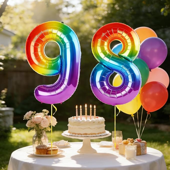 40 Inch Number 98 Balloons for 98th Birthday Party Decorations, 0-100 Rainbow - Image 3
