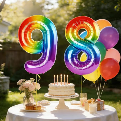 40 Inch Number 98 Balloons for 98th Birthday Party Decorations, 0-100 Rainbow - Image 3