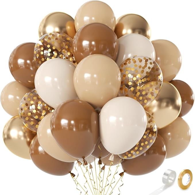 Brown Balloons, Light Brown Beige Nude Chrome Gold Confetti, Party decor | 50 by Kalyerparty